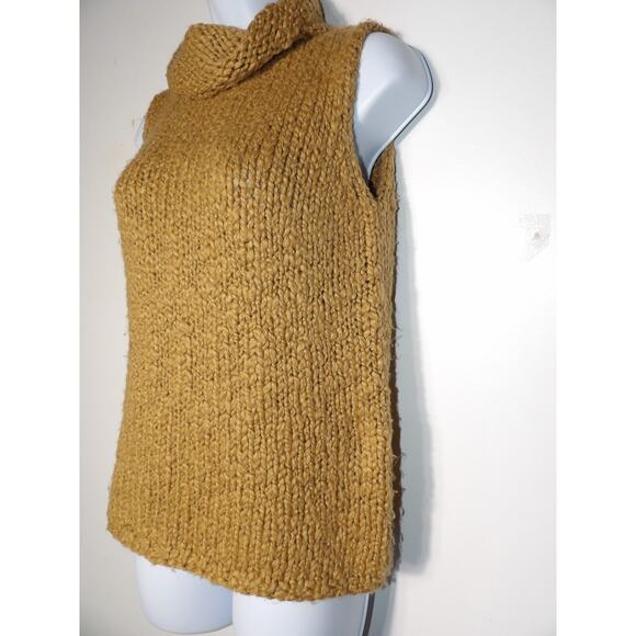 Express World Brand Handknit Wool Sweater Medium Tank Mock Neck Sleeveless Tan - Picture 3 of 11